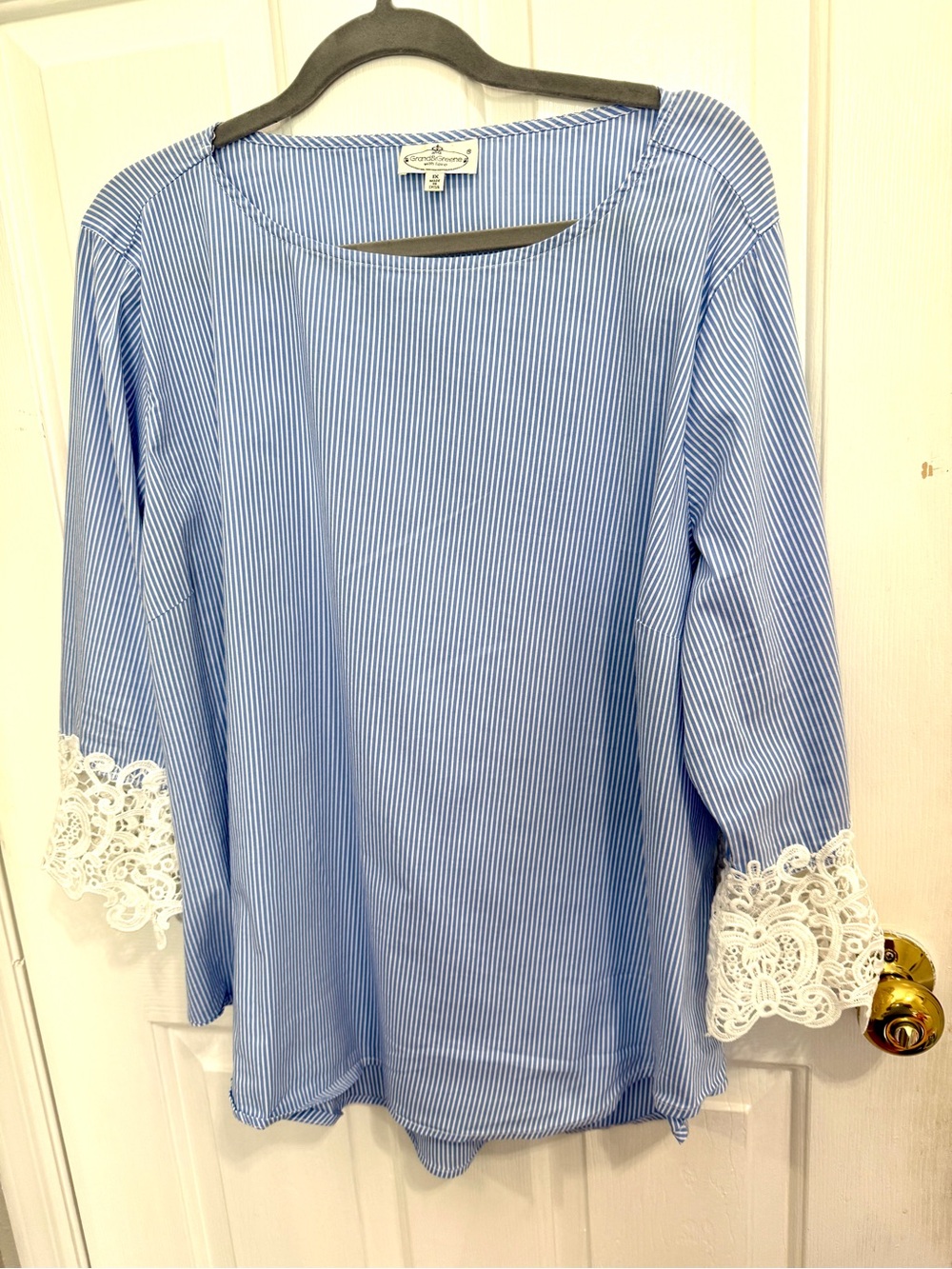 grand & greene Blue and White Striped Tunic with Lace Cuffs